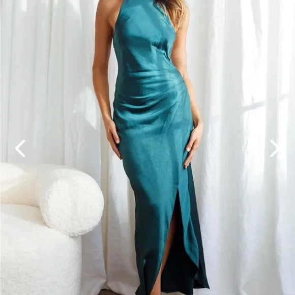 green emerald velvet dress Emerald Green Floral Halter Maxi Dress - All Dresses main image 1